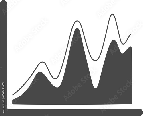 A grayscale graph illustration with multiple peaks and a white background