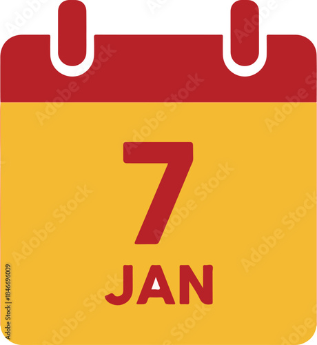 Vibrant yellow and red calendar icon for January 7th date