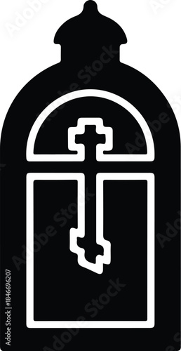 Sacred Christian Cross Symbol in Arched Window Silhouette Icon