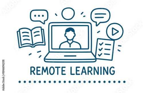 Remote learning concept with laptop and education icons