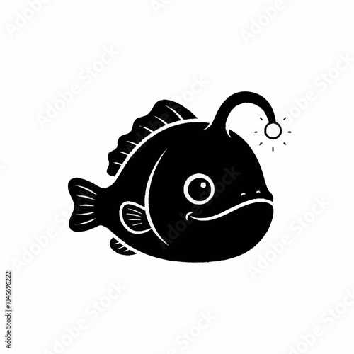 Cute Anglerfish Cartoon Illustration with Luminous Lure.