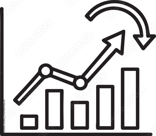 A line graph showing fluctuating growth trend with arrows