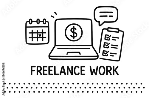 Freelance work with laptop calendar and tasks checklist