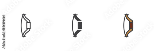 Archery bow line outline solid different style icon set pack