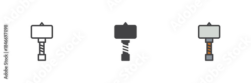 War hammer line outline solid different style icon set pack