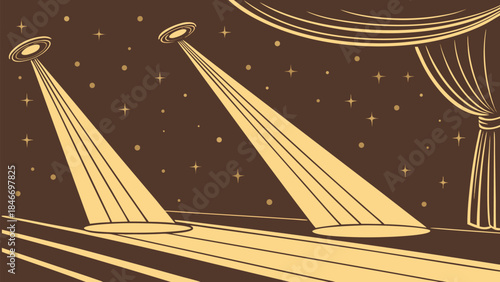 Gold lights rays scene background.

Set of Gold stars on a runway Stage, glowing Spotlights with focused lighting and realistic lens flare from Lamps. Vector PNG design. Light effect. Transparent