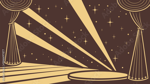 Gold lights rays scene background.

Set of Gold stars on a runway Stage, glowing Spotlights with focused lighting and realistic lens flare from Lamps. Vector PNG design. Light effect. Transparent