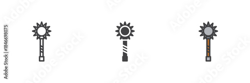 Mace weapon line outline solid different style icon set pack