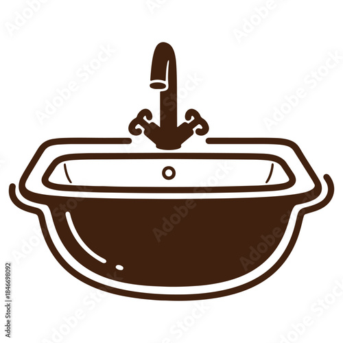 Brown sink with faucet icon isolated on transparent background for bathroom design and decoration