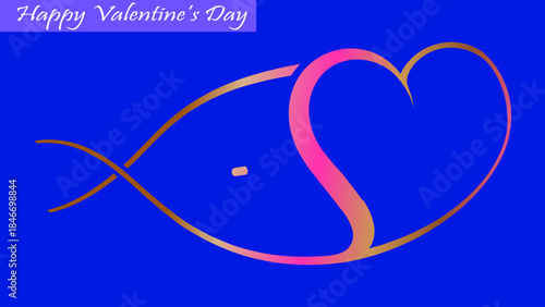 Happy Valentine's Day, an abstract golden and pink heart design symbolizing love and happiness, a creative Valentine's message on a blue background.