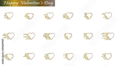 Valentine's Day flying hearts collection. Happy Valentine's Day card banner with love and romance elements on a transparent background.