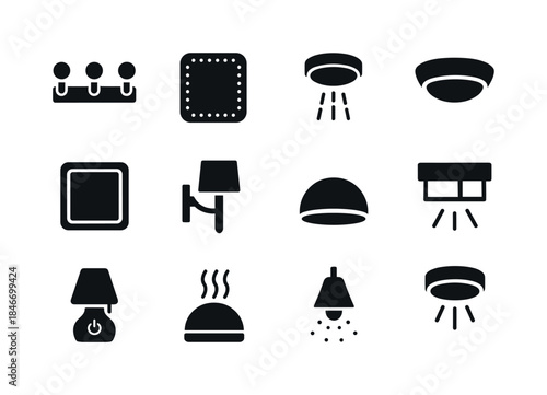 Bathroom Lighting Icons. Bathroom lighting. Solid icon set of Ba
