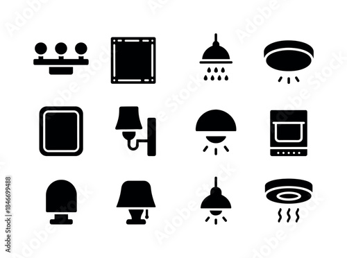 Bathroom Lighting Icons. Bathroom lighting. Solid icon set of Ba