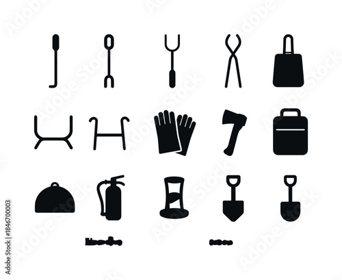 Campfire Tools Icons. campfire tools. Solid icon set of campfire