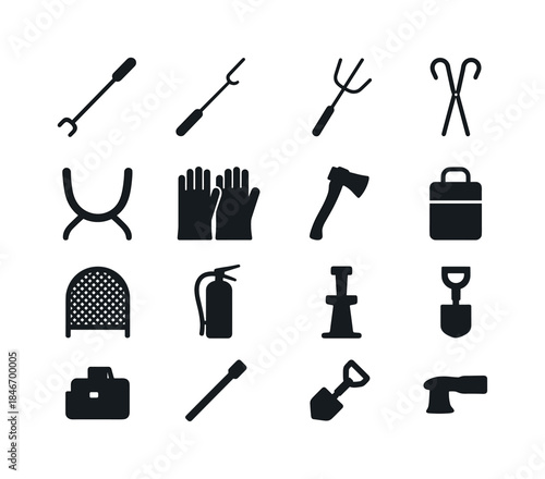 Campfire Tools Icons. campfire tools. Solid icon set of campfire