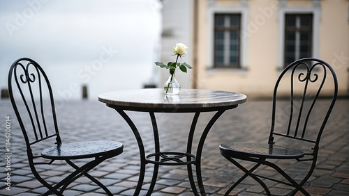 Cozy Outdoor Cafe Table by the Sea.