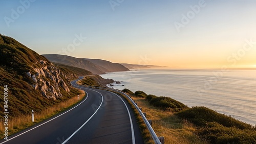 Scenic Coastal Road at Sunset Time.