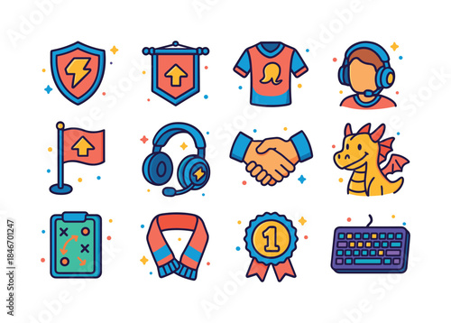 Colorful Esports Icons. Esports teams. Colorful isometric vector