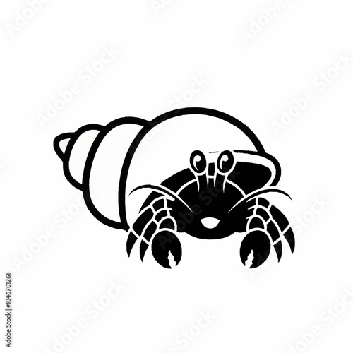 Cute Hermit Crab Cartoon Illustration Black and White.