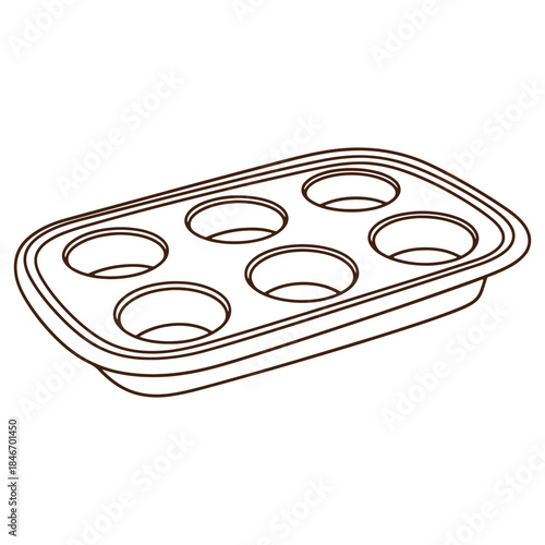 Empty muffin tin baking tray with six compartments isolated on a plain white background ideal for baking cupcakes or muffins