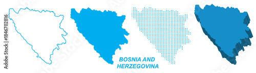 Bosnia and Herzegovina Map Vector Set, Europe Outline Silhouette Dotted 3D Solid Shapes, Bosnia and Herzegovina Country Infographic Template, Editable EPS Bosnia and Herzegovina Geography
