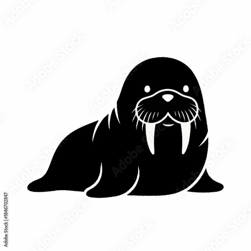 Cute Walrus Illustration with Tusks and Whiskers.