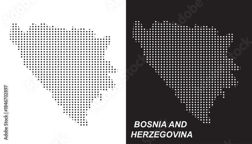 Bosnia and Herzegovina Map Vector, Balkan Country Dotted Pattern Black and White Shapes, Bosnia and Herzegovina Infographic Template, Editable EPS Bosnia and Herzegovina Geography