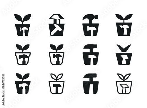 DIY Office Decor Icon Set. DIY home office decor ideas. Icon set