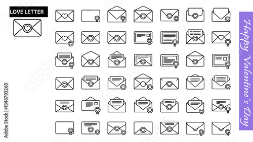 Set of love letters and envelopes, romantic mail symbols for Valentine's Day, wedding, anniversary, or special occasion message.