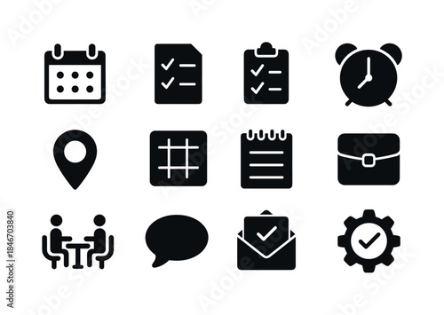 Event Planning Icons. Event planning. Solid icon set of Event pl