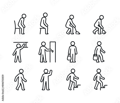 Everyday Movement Icons. Everyday Body Movements. Line icon set