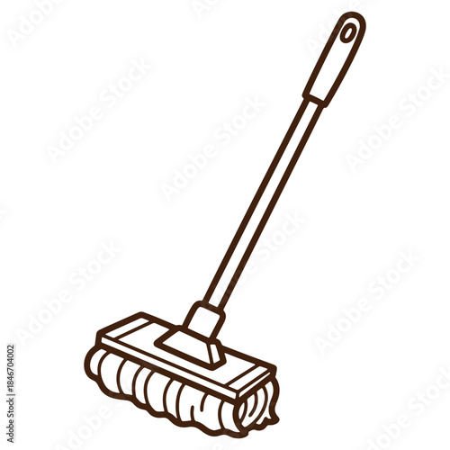 Illustrated cleaning mop icon with long handle and cloth head isolated on white background