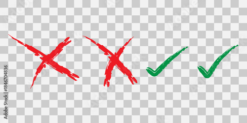 Red cross and green check mark on transparent background