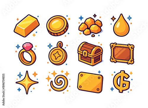 Gold Icons Collection. gold elements. Colorful isometric vector