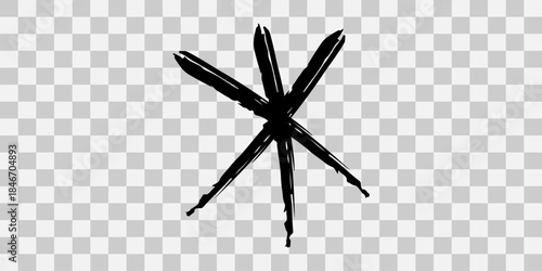 Black brush stroke asterisk symbol on transparent background