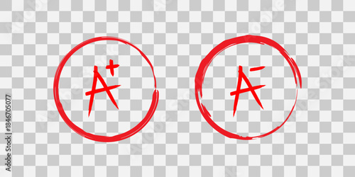 Excellent grade symbols with red circle mark