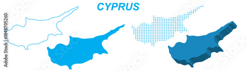 Cyprus Map Vector Set, Europe Outline Silhouette Dotted 3D Solid Shapes, Cyprus Country Infographic Template, Editable EPS Cyprus Geography