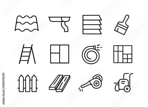 Home Exterior Care Icons. Home exterior care. Line icon set of H