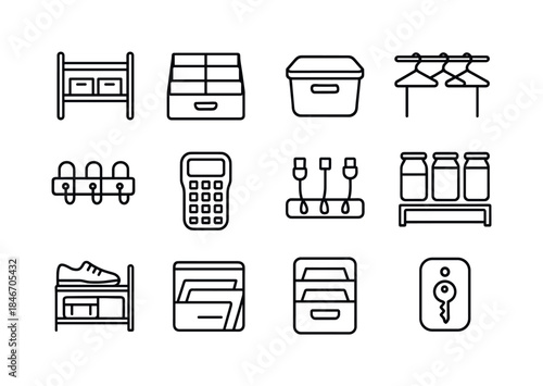 Home Organizing Icons. Home organizing hacks. Line icon set of h