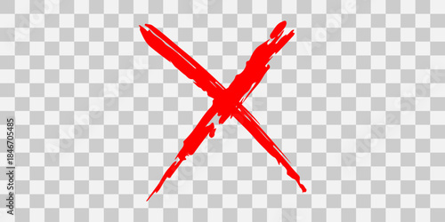 Red cross mark on transparent background