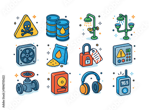Industrial Safety Icons. Industrial Safety. Colorful isometric v