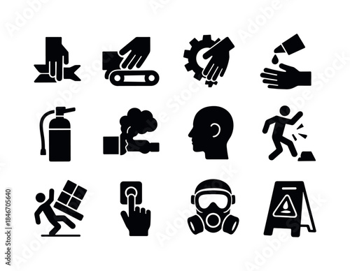 Industrial Safety Icons. Industrial Workplace Accidents. Solid i