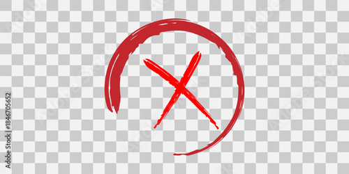 Red cross mark on transparent background