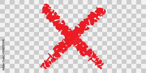 Red cross symbol with text in foreign language on transparent background