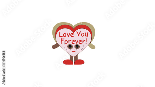 Whimsical heart character with big eyes and 'love you forever' text on white background