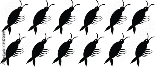 Repetitive pattern of black water bug silhouettes on a plain white background