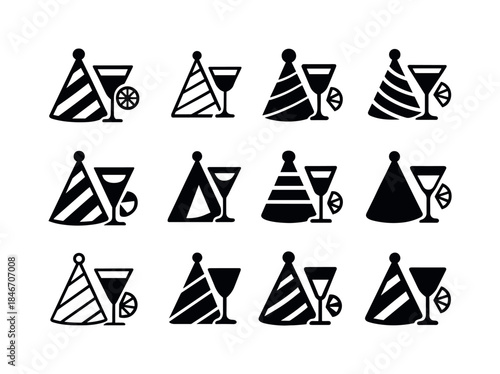 New Year's Cocktail Icons. New Year