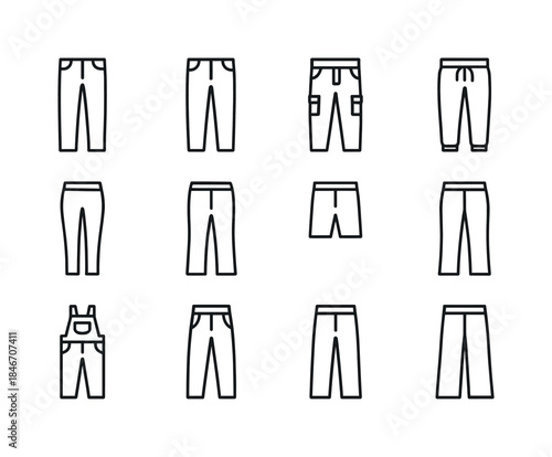 Pants Icon Collection. Pants. Line icon set of Pants: jeans, chi