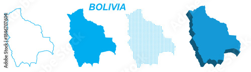Bolivia Map Vector Set, South America Outline Silhouette Dotted 3D Solid Shapes, Bolivia Country Infographic Template, Editable EPS Bolivia Geography