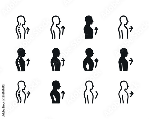 Posture Correction Icons. posture shift. Icon set. Set Logo of p